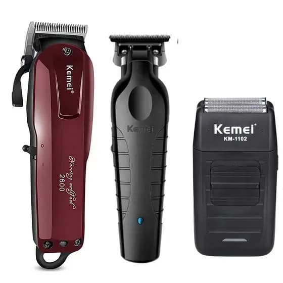 Maquina de Cortar Cabelo Acabamento e Shaver Kit Kemei Barbeiro Profissional KM-2600-2299-1102