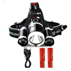 Lanterna Recarregável de cabeça 3 leds Forte Camping Acampamento Escalada