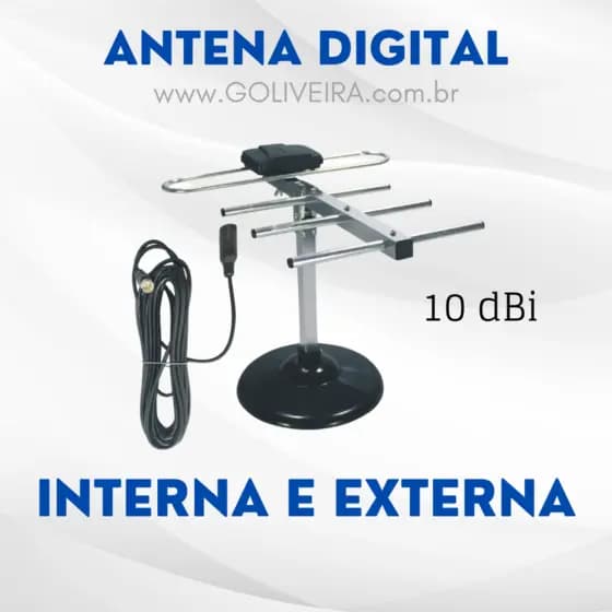 Antena TV Digital Interna e Externa MBTECH MB54147 8 a 10 Dbi Potência com 5 Metros cabo destacável