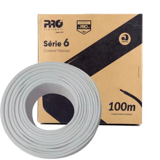 Cabo Coaxial para Antena de TV e Canal Fechado Rg6 90% malha Caixa 100m Cabo Grosso - Proeletronic