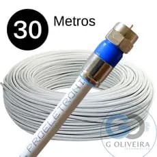 Cabo Coaxial para Antena de TV Flexivel 90% Malha RG6 - 30 Metros - Crimpado - Proeletronic