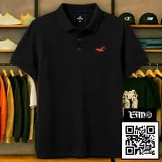 Camisa Gola Polo Estilosa Estampado Preto e Branco Hollister Novidade Exclusiva Estampa Vermelha