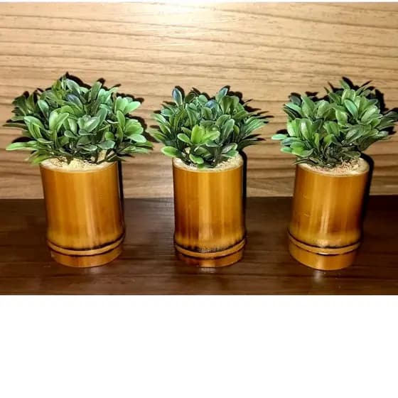 Vasinhos de Bambu, Kit 3 Mini Vasos de Plantas Artificiais