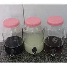Kit de 3 Suqueiras de Vidro de 3 litros com Torneira Cromada e Tampa  de Plástico Resistente