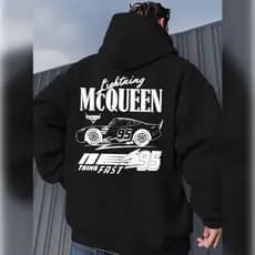 Moletom Masculino Unissex com Estampa Criativa do Trovão McQueen e Cordão, Moletom Casual p REF-5238