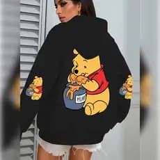 Estampa Estampada Ursinho Pooh Pequeno Mel, Moletom Feminino com Capuz e Bolso Canguru Est REF-5331