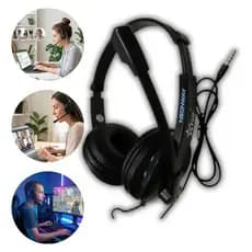 Fone Estéreo Ajustável Confortável Com Microfone Trabalho Preto