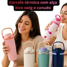 Garrafa Térmica 900ml Com Alça E Canudo Anti Vazamento Academia Trabalho Viagem