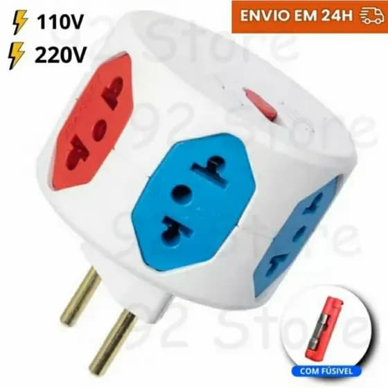 Adaptador de Tomada 6 Entradas 10A/20A Com Fusível Benjamin Filtro de Linha Resistente