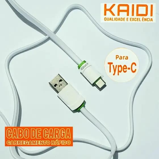 Cabo Carregador Usb Tipo C Kaidi Original Turbo Carga Rápida Reforçado