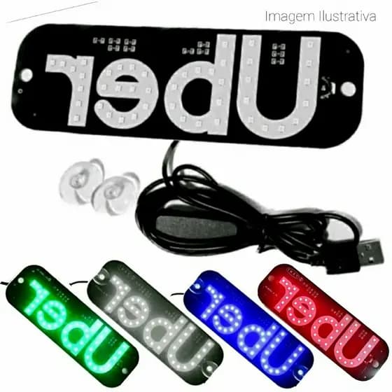 Placa LED U-ber Painel Letreiro Luminoso com USB Parabrisa