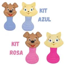 Kit 2 Mordedor Para Bebe Cachorro + Gatinho 2 cores Chocalho Anti Stress Dentição