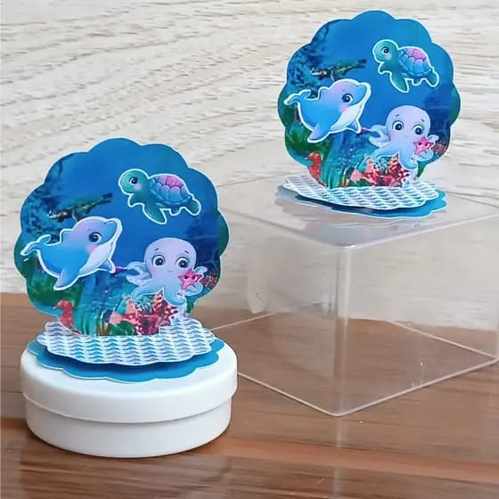 Kit Aplique 3D Sereia Azul Personalizado10,20,30,40 ou 50 Festa Decoração Aniversário Latinha.