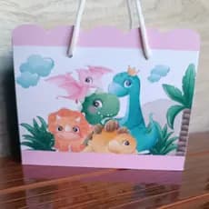 Sacolinha para Festa Infantil Personalizado Dinossauro Rosa Lembrancinhas  Kit Pegue e Monte