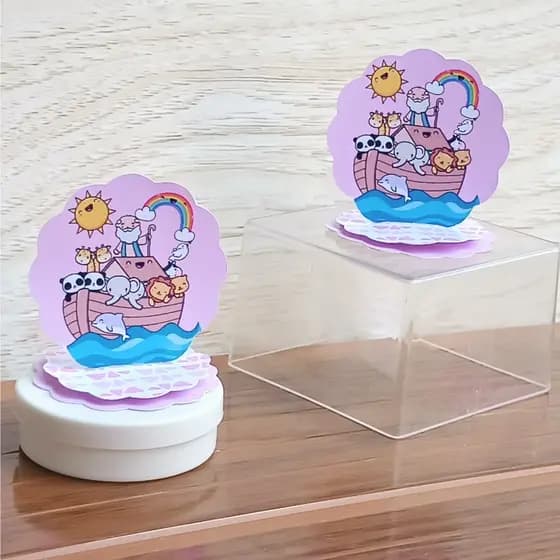 Kit Aplique 3D Arca De Noé Rosa Personalizado10,20,30,40 ou 50 Festa Decoração Aniversário Latinha.