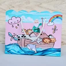 Sacolinhas Arca de Noé Menina Personalizada Lembrancinha Pegue e Monte Mimos Festa