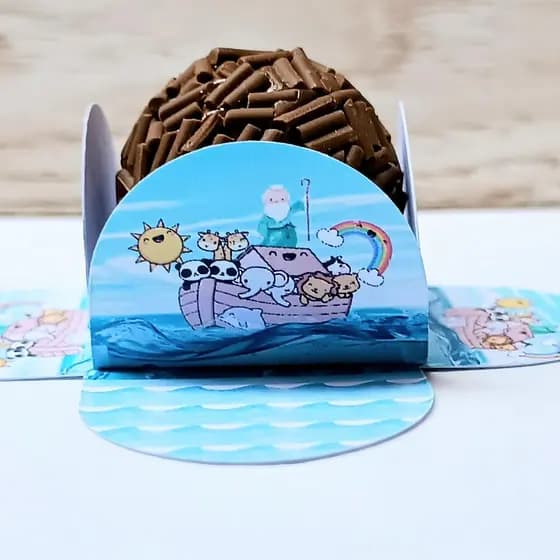 Forminhas Arca de Noé Menino 4 Petalas Doce Brigadeiro Personalizada Kit Festa Infantil Lembrancinha