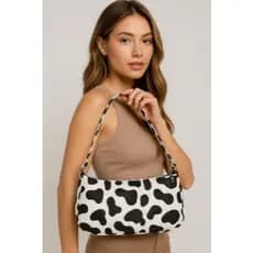 Bolsa baguete mulher garota jovem moda 2025 de ombro vaca adolescente malhada shein bolsa pequena de sair vaquinha