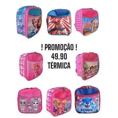 Lancheira térmica infantil escolar meninos personagem Patrulha Canina frasqueira levar lanche criança creche vingadores homem aranha sonic naruto skye princesas minnie