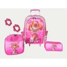 Kit mochila rodinhas infantil escolar meninas feminino Patrulha canina Skye lancheira térmic estojo duas divisões brilho