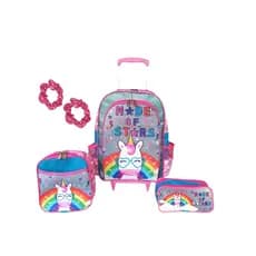 kit mochila de rodinhas Unicórnio infantil escolar meninas rosa brilho brilhante criança lancheira térmica estojo de duas divisões volta as aulas garotas