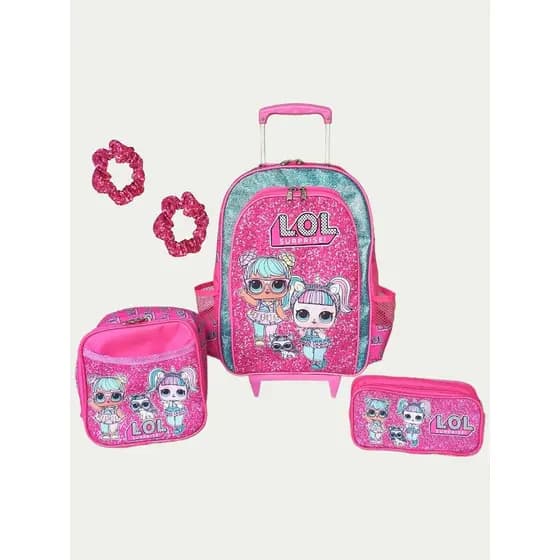 Kit Infantil Escolar Mochila De Rodinhas Lol Surprise brinquedo criança rosa com lancheira térmica estojo duas meninas