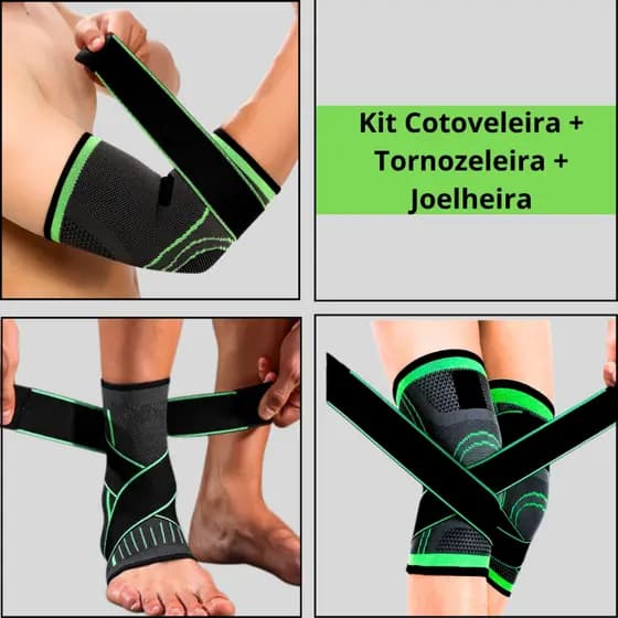Kit Tornozeleira Joelheira Munhequeira Cotoveleira Compressão Ortopédica Esportiva Estabilizador