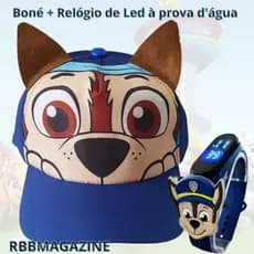 Kit Boné + Relogio LED Infantil Patrulha Canina Chase Rubble Marshall Skye Menino Menina