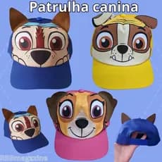 Boné infantil 3d Infantil Menino e Menina Patrulha Canina, Chase, Rubble, Skye