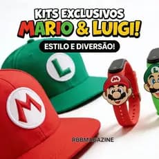 Kit Boné + Relógio Super Mario e Luigi Infantil | Ajustável + À Prova D’Água