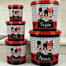 Potes Para Mantimentos Kit 5 Peças Decorado Mickey Disney