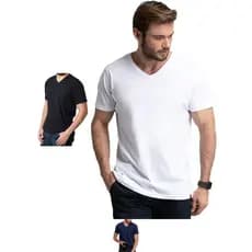 Kit 3 camisetas com gola V material 100% algodão