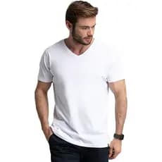 Camisa masculina com gola em V 100% algodão fio 30 gold