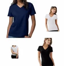 Kit com 4 camisetas baby look gola V malha 100% algodão