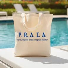 Bolsa de Praia Ecobag PRAIA AZUL– Bolsa Ecológica 100% Algodão Cru 33x40cm