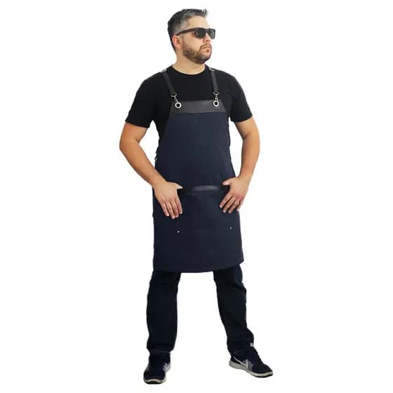 Avental para cozinha churrasco restaurante barbearia jeans com detalhes marrom