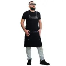 Avental Preto Profissional Sarja Premium Chef Barista Bartender Cozinha Garçom Estética Barbeiro Confeitaria Lady IV