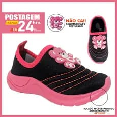 Tênis de Menina sem cadarço Calce fácil Ursinho bichinhos pink/rosa