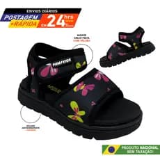 Papete Menina Infantil Sandália estampa borboletas preta solado preto antiderrapante lançamento