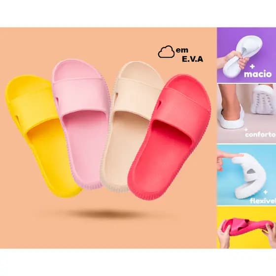 Chinelo Feminino Nuvem em EVA Ortopédico Slide Macio Confortável Flexível