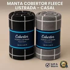 Manta Cobertor Fleece Listrada – Casal 1,80 m x 2,00 m – Microfibra 100%