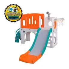 Playground Infantil Mini Mundo 2 Torres Com Escorregador E Cesta Freso Baby Laranja e Verde KIT com ebook