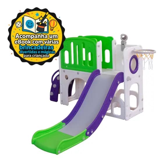 Playground Infantil Mini Mundo Infinity 2 Torres Freso Baby Escorregador e Cesta Roxo e Verde (Indoor/Apartamento)