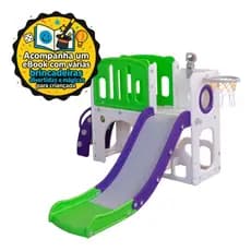 Playground Infantil Mini Mundo Infinity 2 Torres Freso Baby Escorregador e Cesta Roxo e Verde (Indoor/Apartamento)