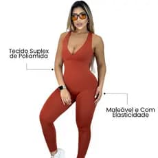 Macacão Fitness Feminino Suplex Poliamida Academia Treino Modelador - Timtim Fitness