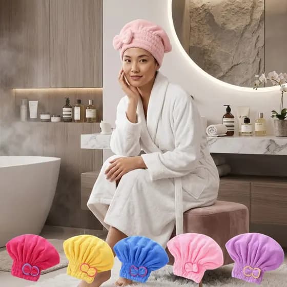 Touca Microfibra Cabelo Secagem Rápida Leve Anti Frizz Ultra Absorvente Ajuste Confortável Pós Banho
