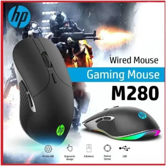 Mouse Gamer HP M280 2400DPI 6 Botões RGB USB Chumbo