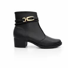Bota Feminina Moleca Cano Curto Salto Baixo Bloco Grosso Casual Bico Redondo Confortável Leve Strass