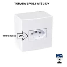 TOMADA SOBREPOR 20A LINHA SLEEK CAIXA SISTEMA X PARA PINO GROSSO BIVOLT
