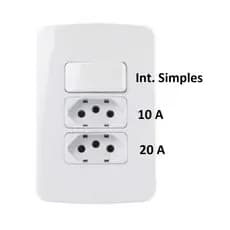 CONJUNTO COMPLETO TOMADA DUPLA 10A  E 20A + 1 INTERRUPTOR SIMPLES 4X2 2X4 MARGIRIUS B3